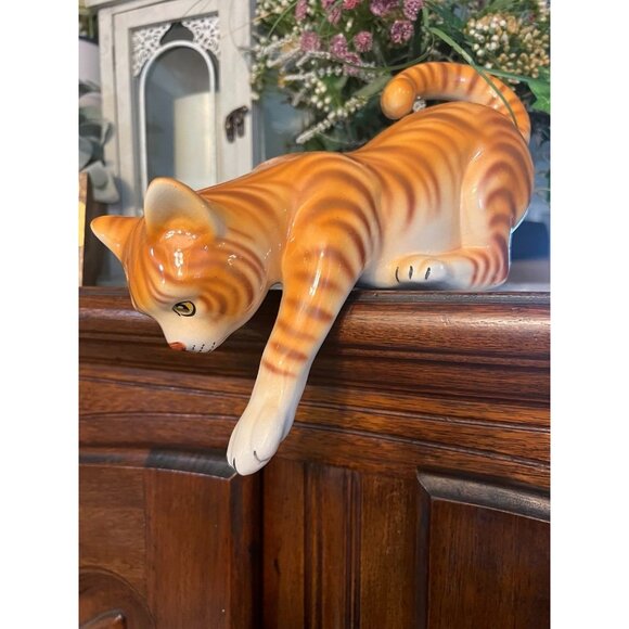 Orange Tabby Cat Ceramic Decorative Figurine Made In Italy - Picture 4 of 9